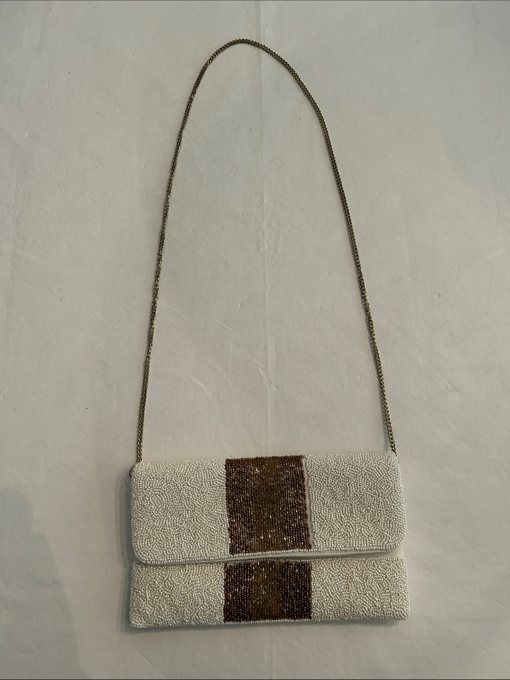 Beaded White and Brown Purse